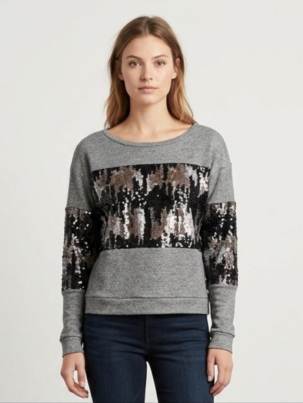 Sage Gray and Black Sequin Sweatshirt